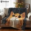 Curious Orange Cat Cartoon Anime Print Flannel Blanket Soft Warm Throw for Kids Bedroom Sofa Bed Christmas Office Car