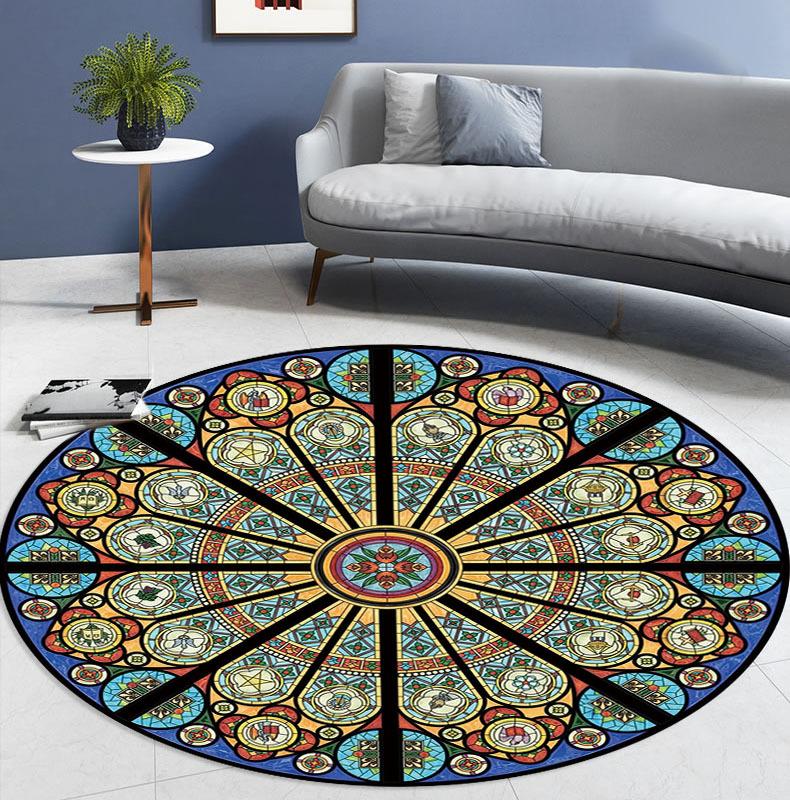 National Style Circular Living Room Carpet Bedroom Bedside Mat Dressing Table Computer Chair Floor Mat