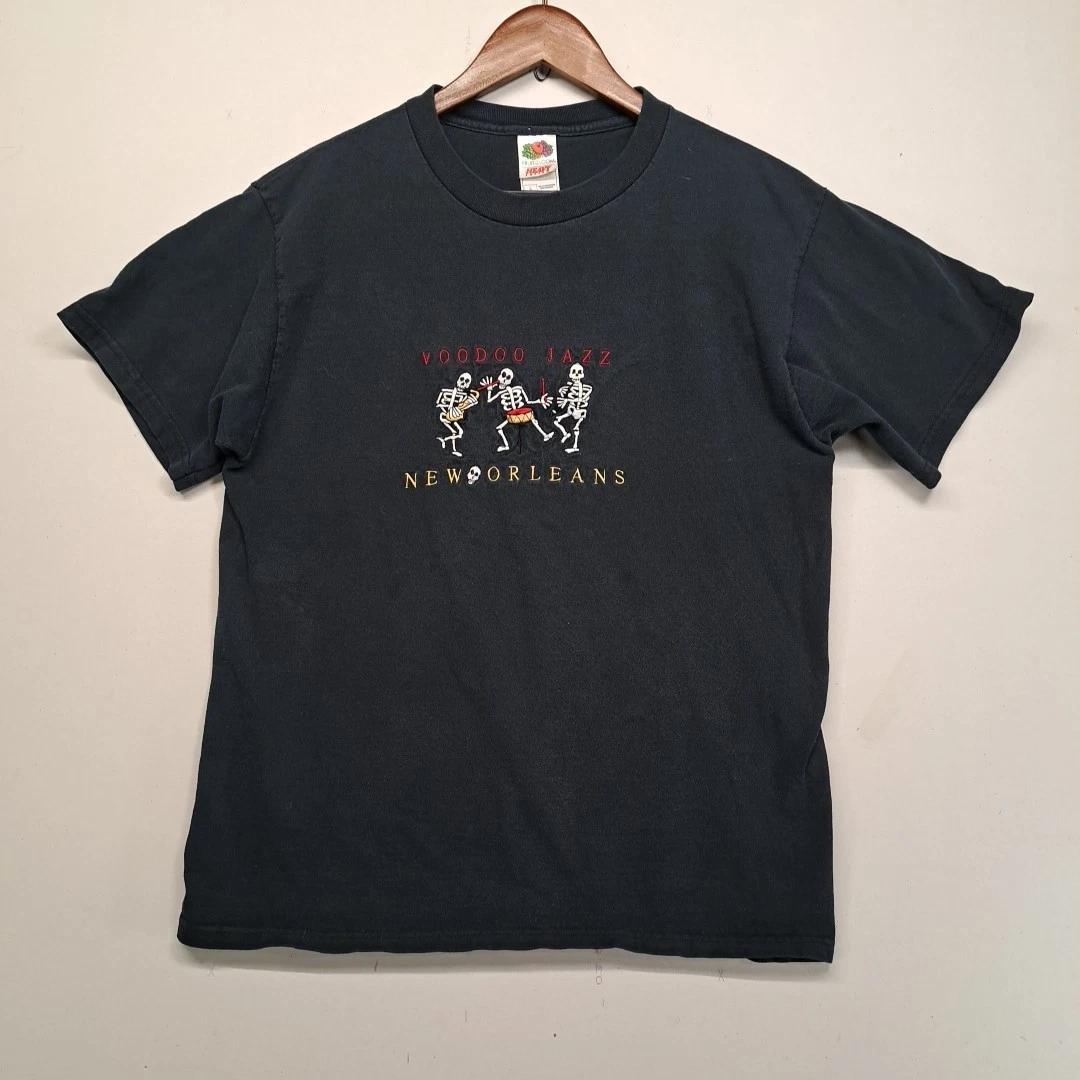Voodoo Jazz New Orleans T Shirt Skeletons Fruit Of The Loom Heavy Cotton VTG Y2K L