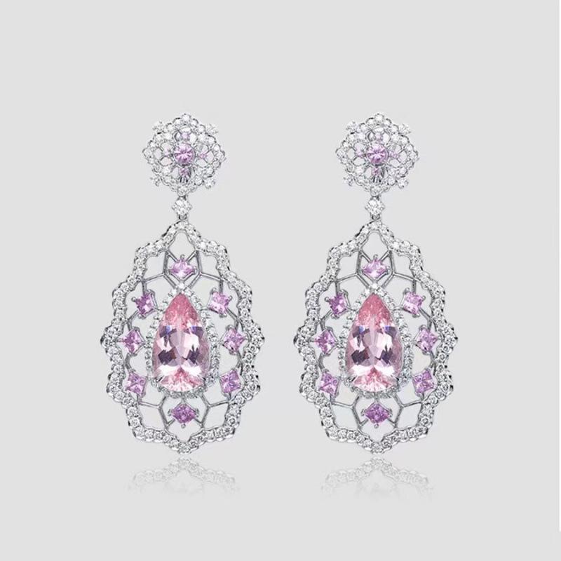 Elegant European Pink Cubic Zirconia Earrings: Luxury Gemstone Ear Studs with Full Diamond Inlay for Women