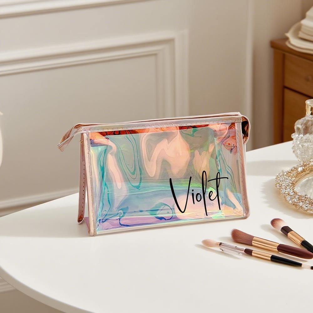 Personalized Holographic Bridesmaid Makeup Bag PVC Custom Clear Cosmetic Pouch Bachelorette Party Travel Essential Birthday Gift
