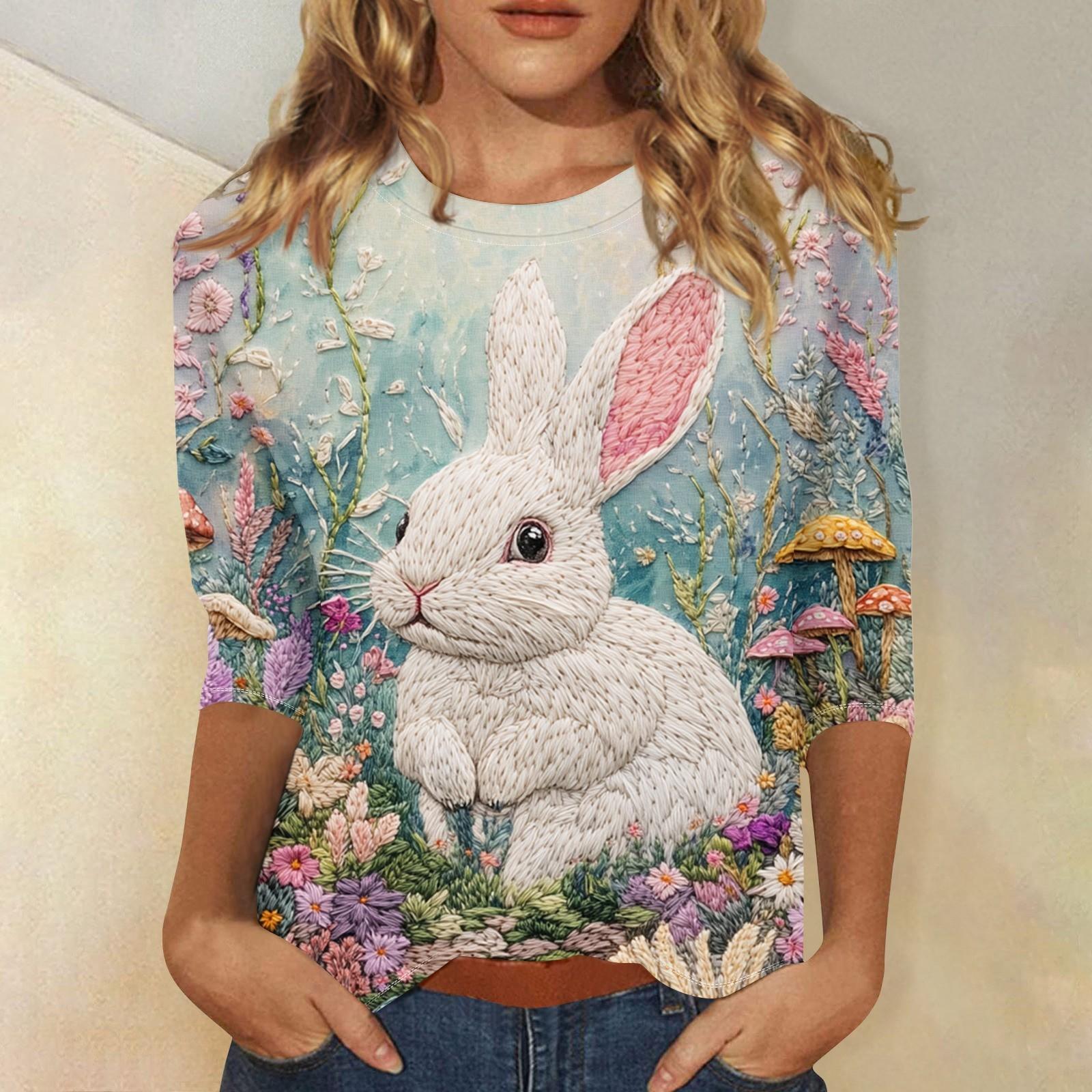 

Футболка женская с рукавом 3/4, повседневный топ с пасхальным принтом, футболка с круглым вырезом XXXXXL