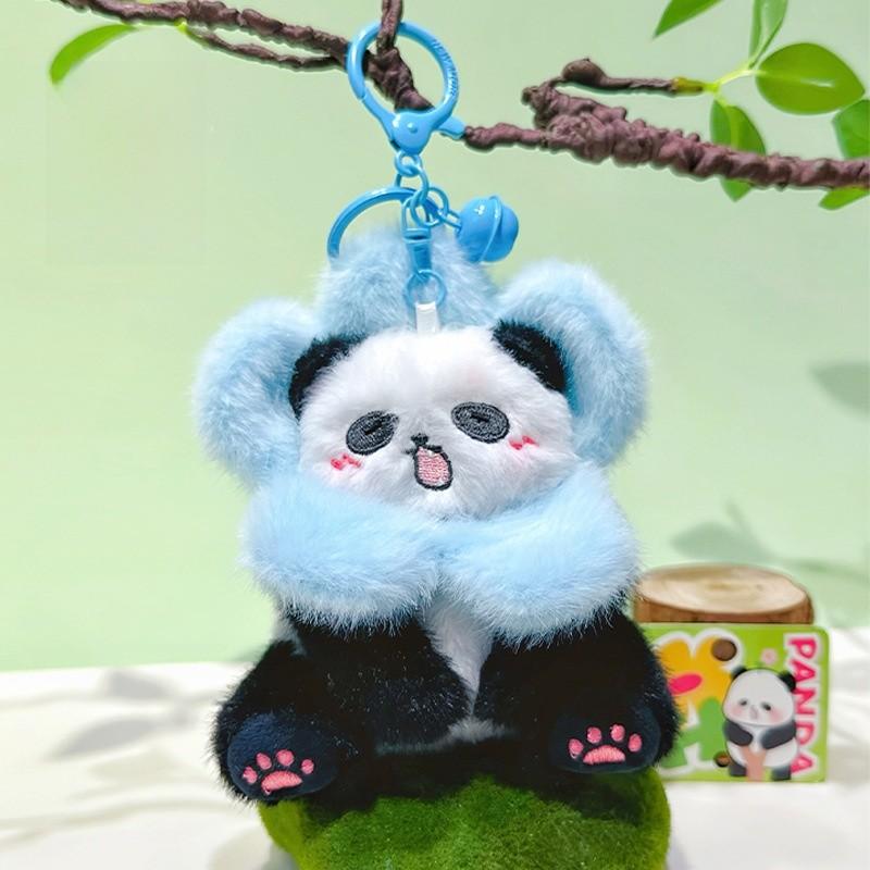 Panda Plush Animal Keyring Pendant With Flower Hat For Bag Decor And Key Chain