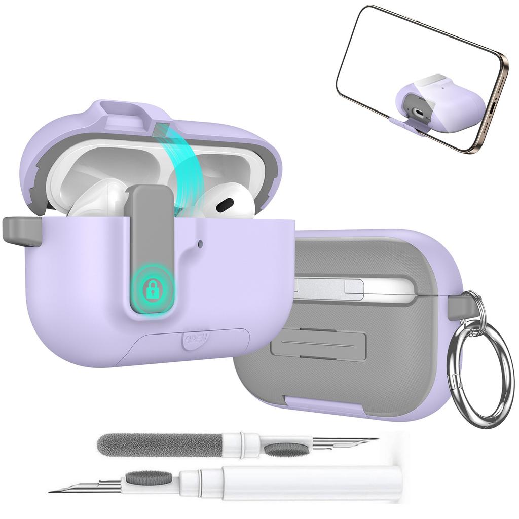 2025 for Airpods Pro 3 Protective Case Phone Stand Design with Cleaner Kit Magnetic Automatic Lock for Airpods Pro 3(Sand Stone)
