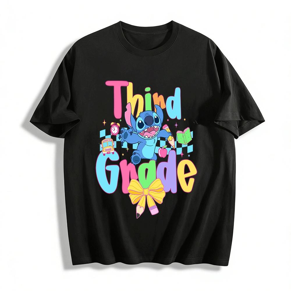 Cute Stitch Third Grade Back To School Kids Printed Top Pure cotton T-shirt XXS