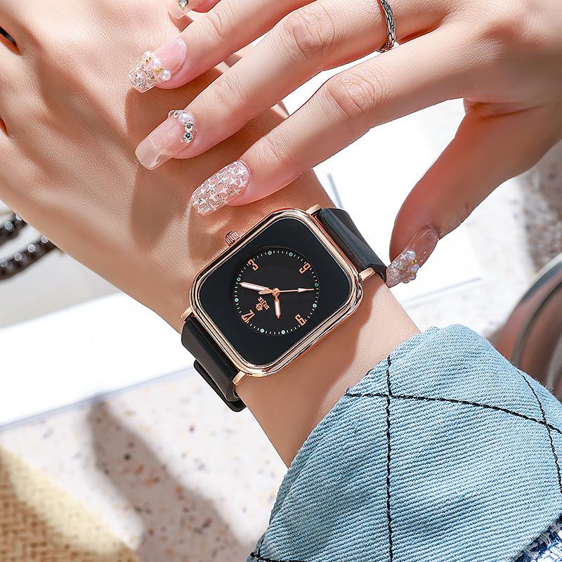Classic Simple Retro Black Small Square Double Roman Watch High School Student Niche Mori Luminous