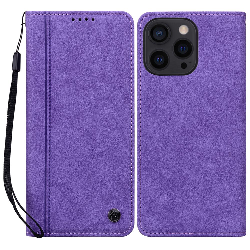 For iPhone 14 Pro Case Lines Pattern Wallet Leather Phone Cover with Strap