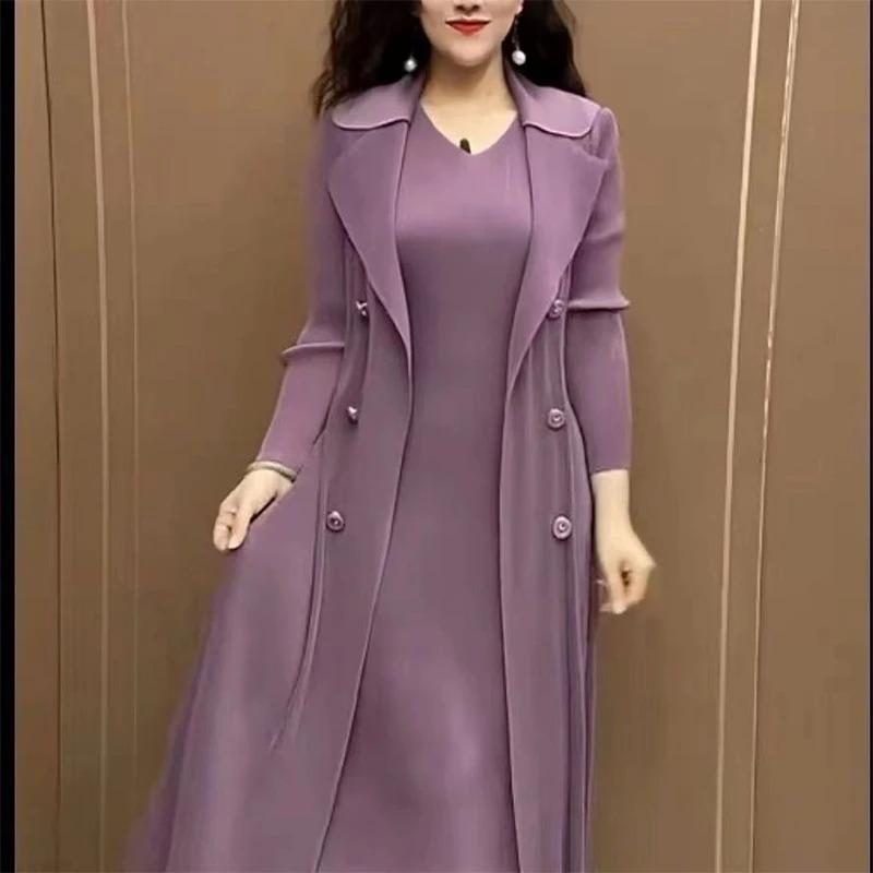 Spring Autumn Two Pieces Elegant Fashion Dress Lady Long Sleeve Temperament Solid Color Vestido Women Vintage Casual Dress