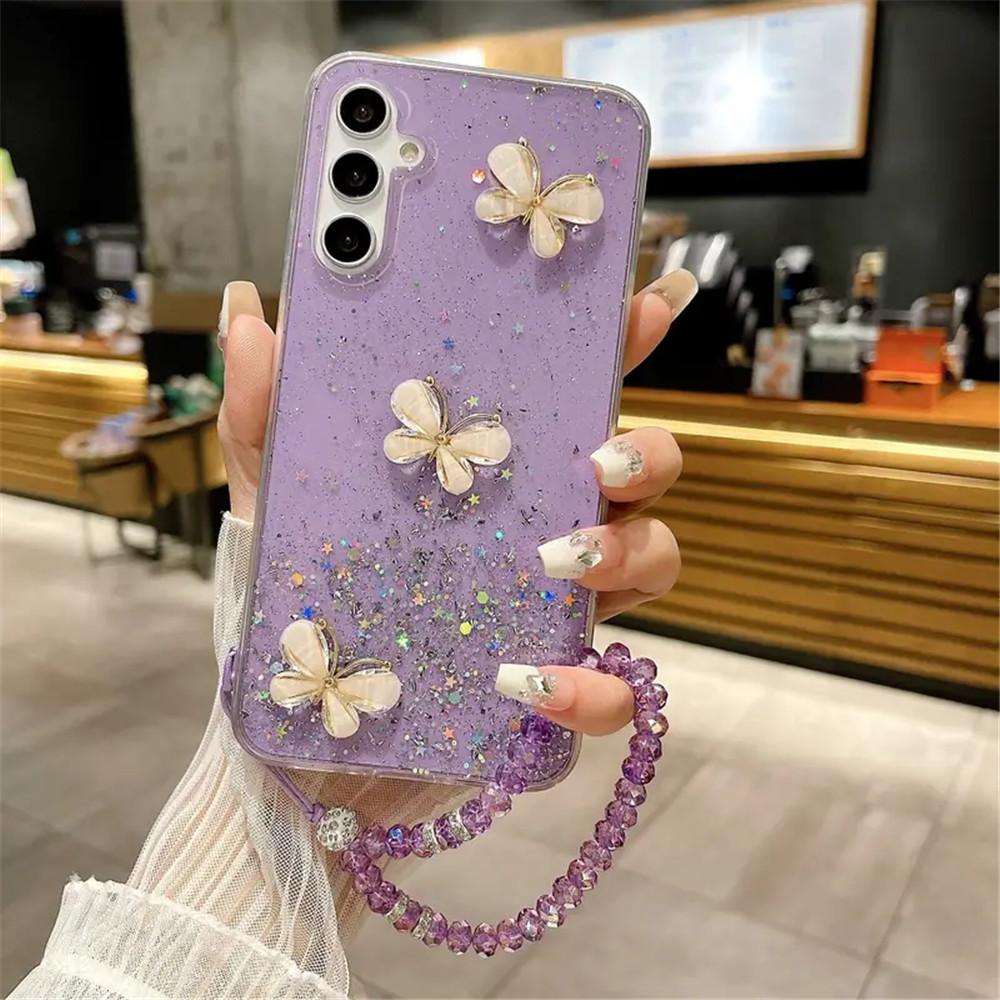 

3D Кристальний браслет-метелик Блискучий чохол для Samsung S24 S23 Ultra S21 S22 Plus S20 FE S10 Note 20 10 Plus М яка силіконова кришка For Samsung Note 20
