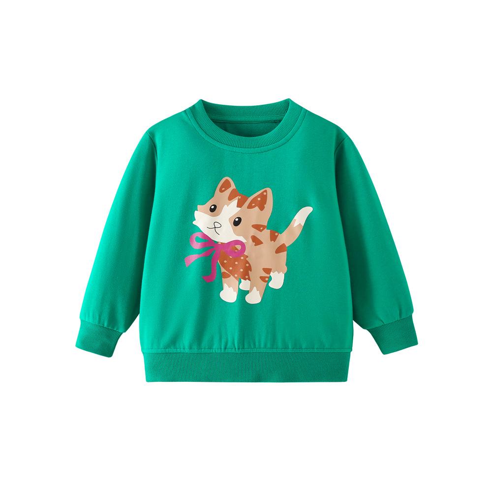 KuaJing Kids' 26th Autumn/Winter Cat Bow Print Round Neck Long Sleeve Sweatshirt
