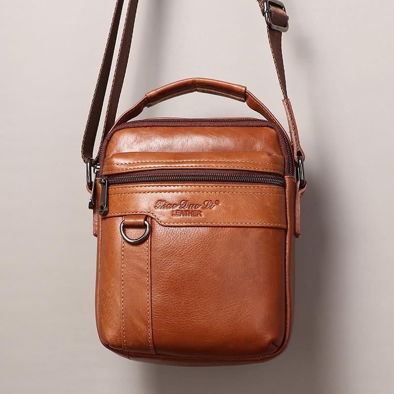 New Men's Leather Messenger Bag Mini Shoulder Bag 8-inch Trendy Men's Bag Retro First Layer Cowhide Handbag