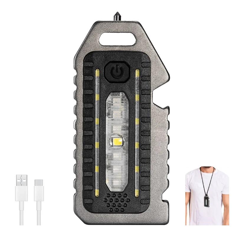 Mini LED Flashlights Work Light Portable Pocket Flashlight Keychains USB Rechargeable for Outdoor Camping Small Light Corkscrew