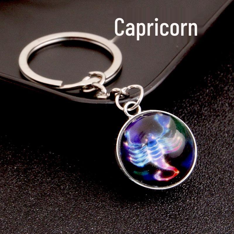 Kulatý svítící krystal zvěrokruhu Keychain - Panna & Lev