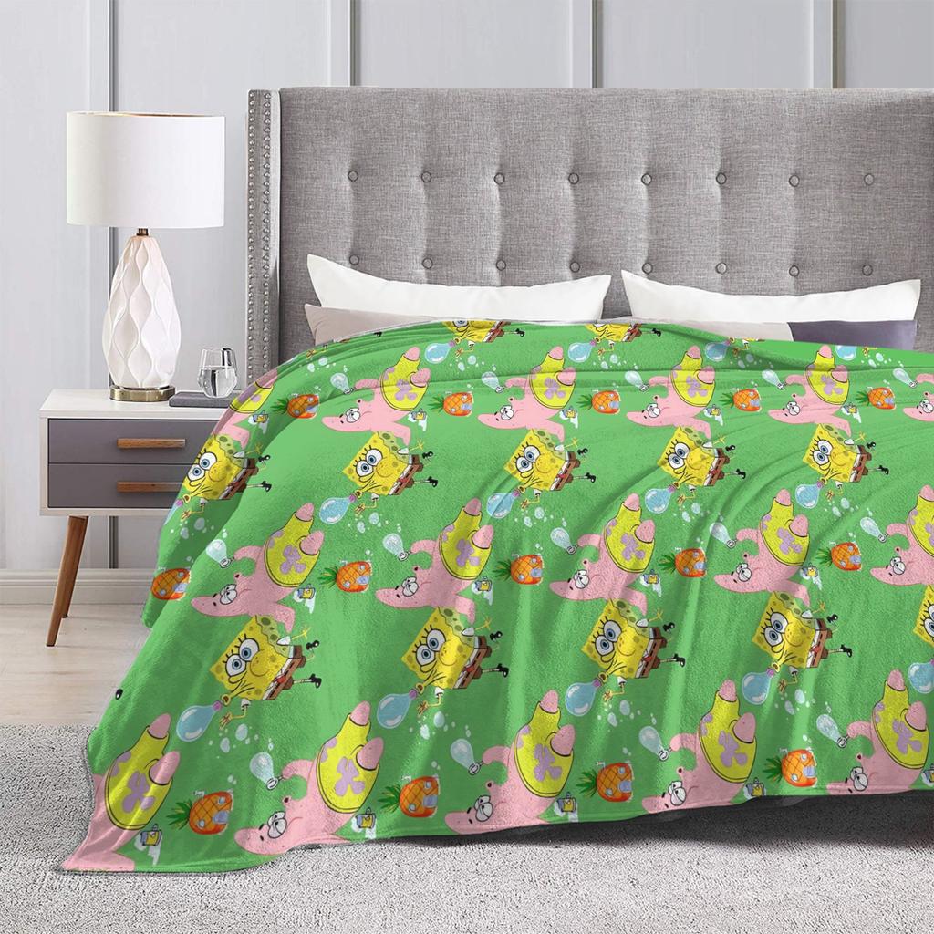 SpongeBobs Green Pineapple Tile Flannel Blankets Autumn Warm Throw Blanket for Girls Boys Couch Bed Bedspread Sofa Bed Cover