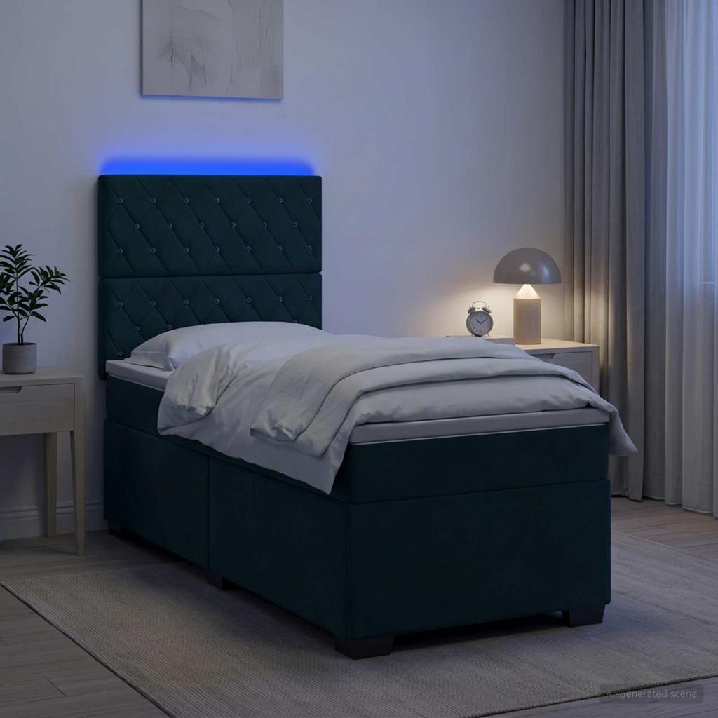 Boxspring Bed with Mattress Dark Green 90 x 200 cm Velvet