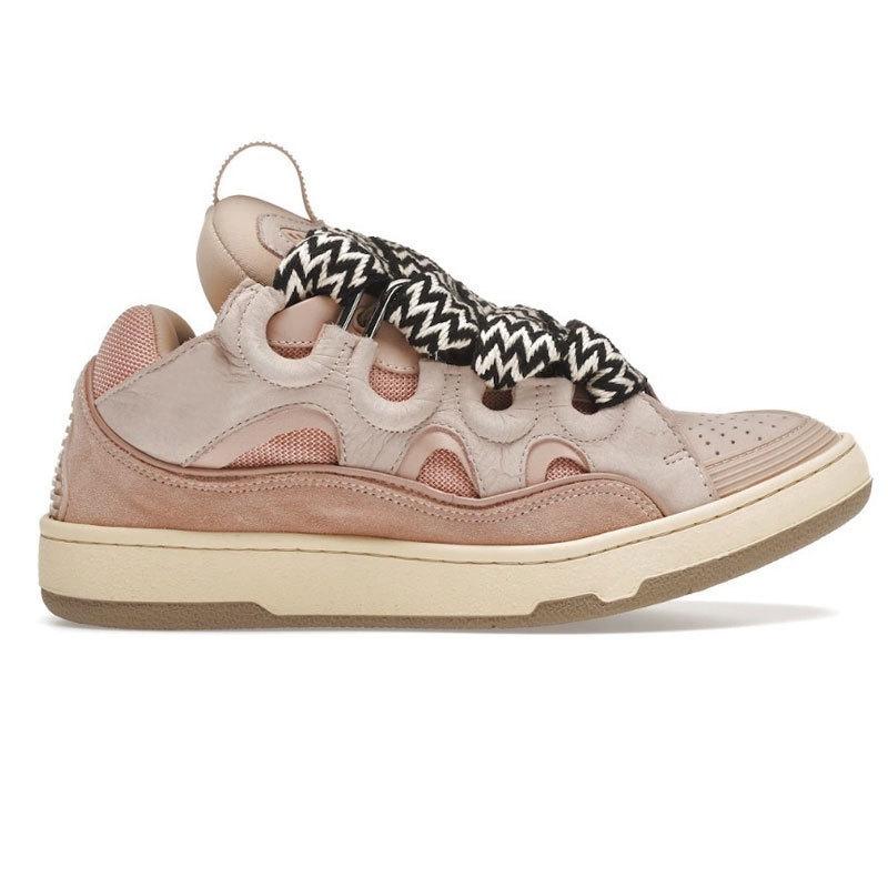 Langfan Men's and Women's Leather Splicing Lace-up CURB Sports and Leisure Shoes Retro Board Shoes New Shoes