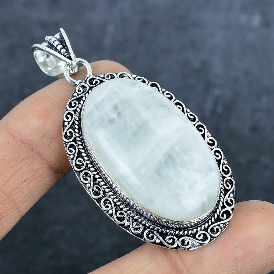 Pierre de lune naturelle Pierre précieuse Argent sterling 925 Bijou Pendentif 2,48" W6n53