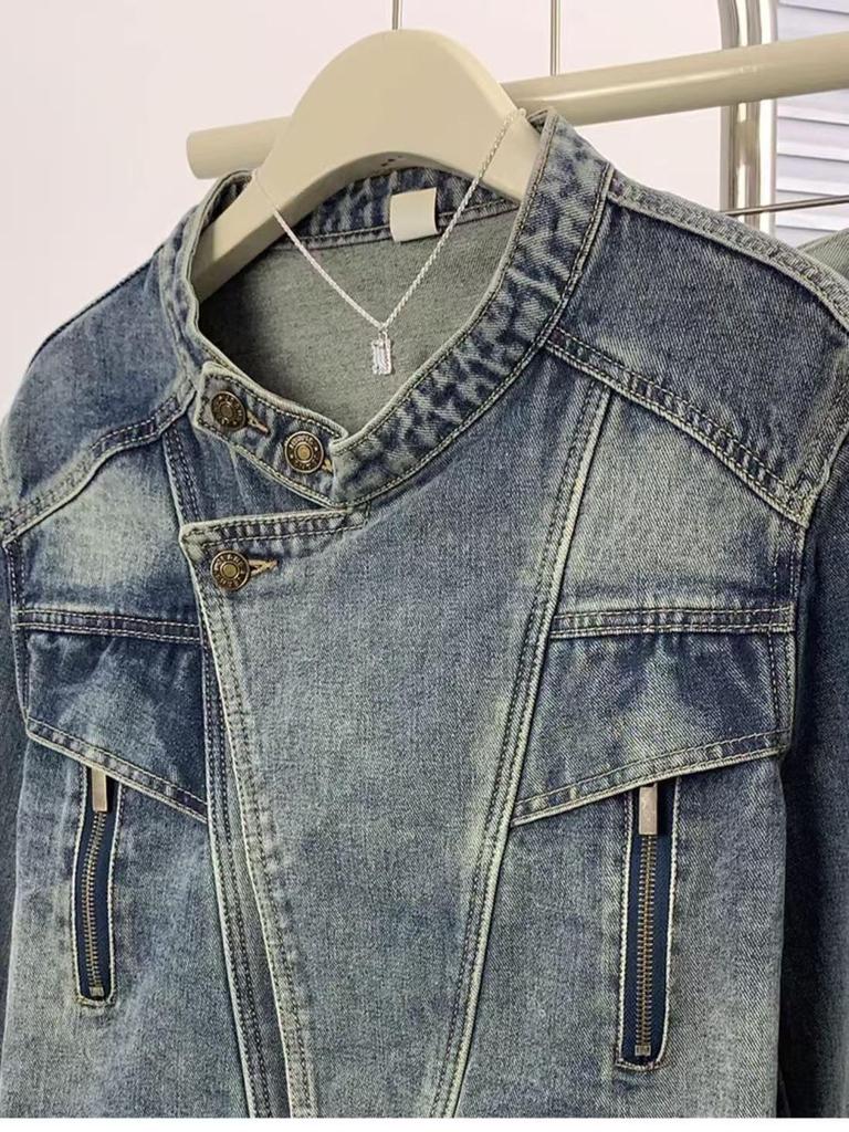 Women's Chic Denim Jacket 2025: Petite Spring/Autumn Long Sleeve, Unique Short, Versatile, Thin, Heavy Work Design