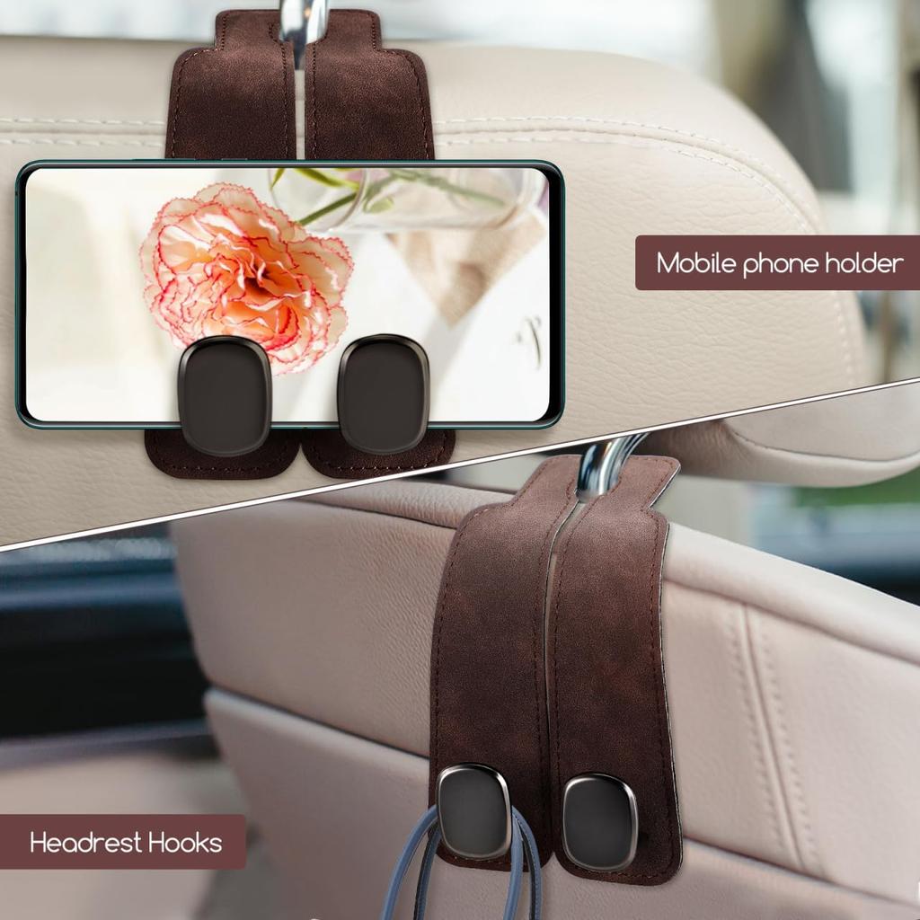 POPETPOP Car Hook, Luggage Rack, Headrest Seat Luggage, Artificial Suede, Leather, Double Headed, Storage,