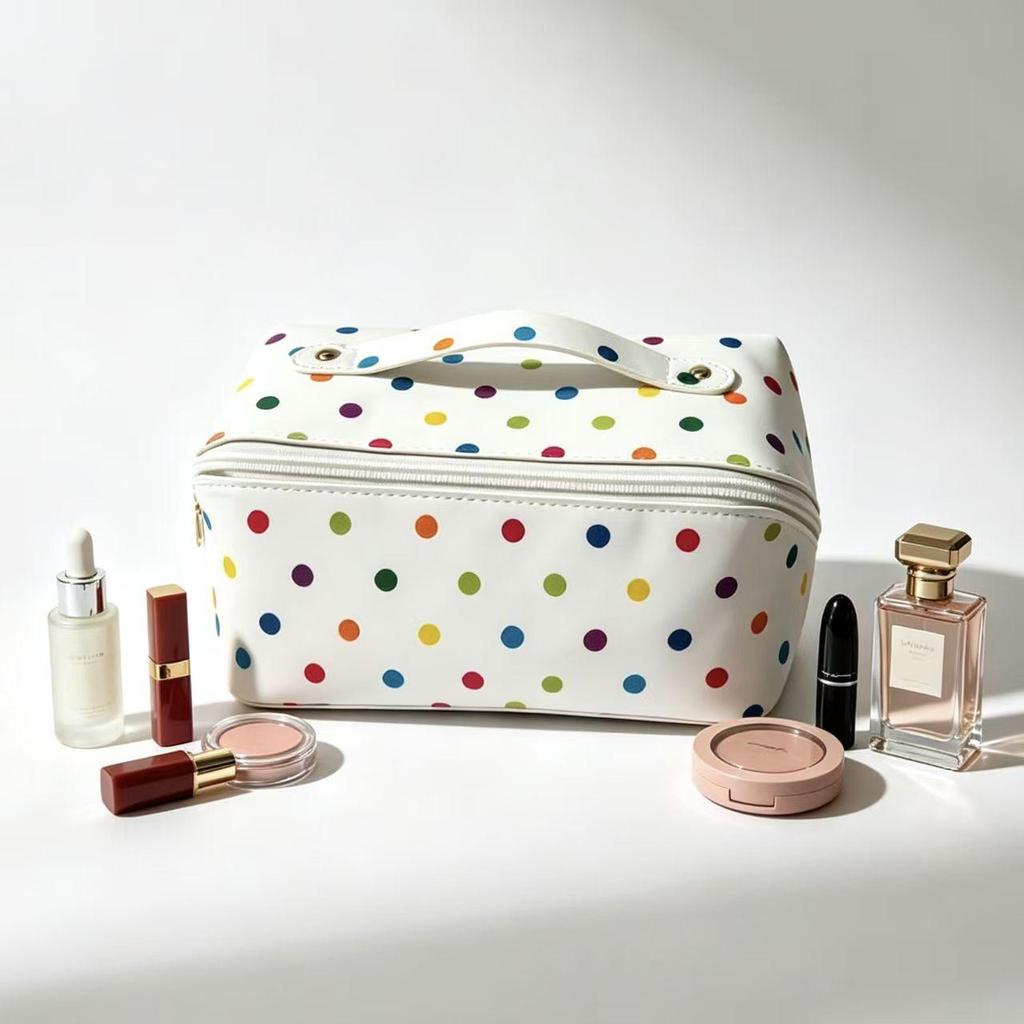 Waterproof PU Leather Checkerboard Makeup Bag: Large-Capacity, Portable Travel Wash Bag