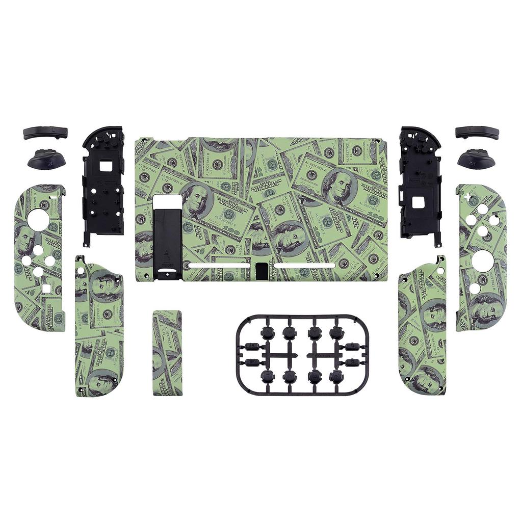 Custom DIY Replacement Case Shell Compatible with eXtremeRate Includes Patterned Back Holder Handle Controller Full Button Set Dollar Switch, Plate,