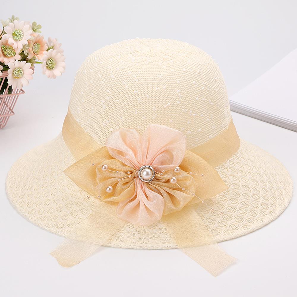 Bow Flowers Straw Sun Hat Woman Bucket Summer Sunscreen Wide Brim Sun Cap Outdoor Beach Accessories