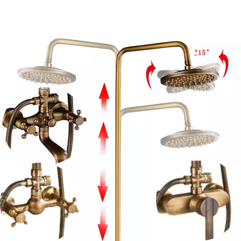 Antique Bathroom Rainfall Shower Faucet Set Wall Mount Dual Handle With Handshower Brass Bathroom Shower Mixer Tap