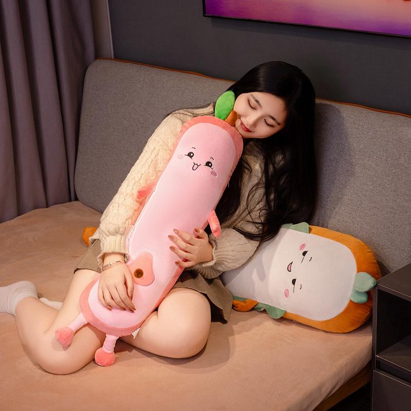 80-150Cm Cartoon Long Strip Fruit Plush Doll Pillow Cute Soft Vegetable Carrot Avocado Peach Plush Toy Home Decor Gift For Child