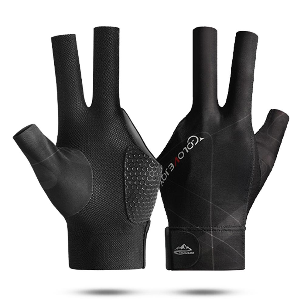 Open Finger Billiard Gloves Antiskid Polyester Snooker Billiards Gloves Adjustable Sticker Smooth Soft Portable Amateur Training