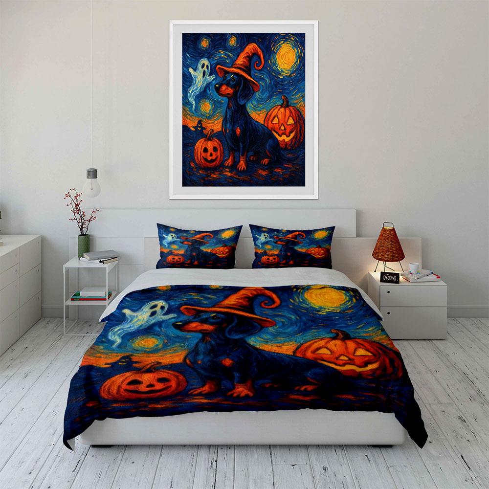 Halloween Dog Decor Set Bedding Set with 1 Duvet Cover 2 Pillowcases Single Double King Queen, Gift