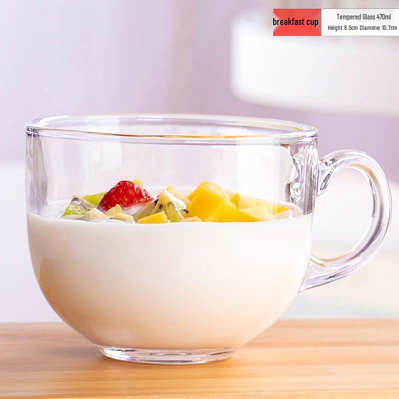 Heat-Resistant Large Capacity Tempered Glass Cup for Milk, Breakfast, Water, or Whiskey—Microwave Safe.