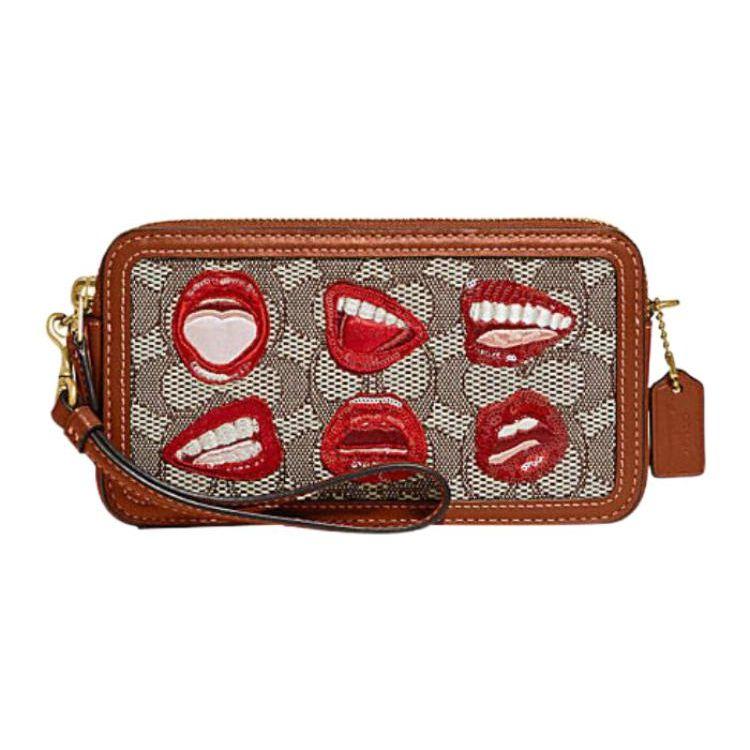 Coach Women's X Tom Wesselmann Kira 19 Classic Monogram Lip Decoration With Zipper Canvas And Leather Fabric Shoulder Crossbody Bag Small Ca231-B4ta7