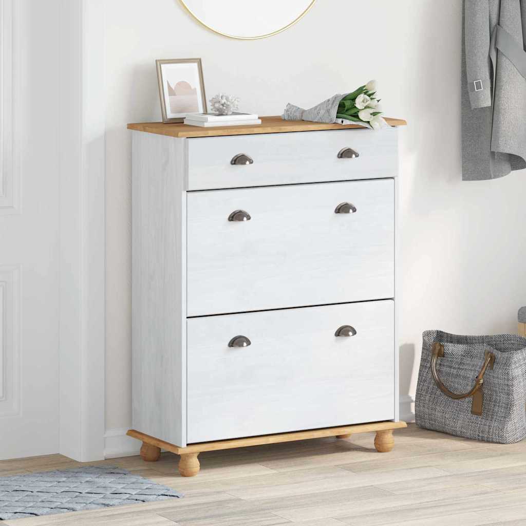 ASKIM Shoe Cabinet White 85 X 35 X 108 Cm Solid Pine Wood