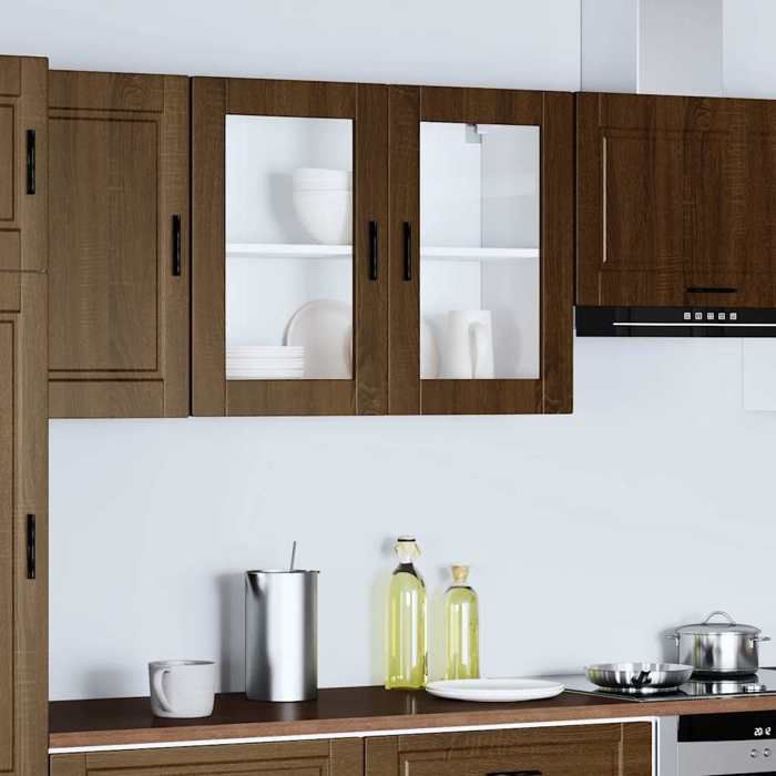 VidaXL Kitchen Wall Cabinet and Glass Door Porto Brown Oak, Kitchen Wall Unit, Wall Cabinets with 854094