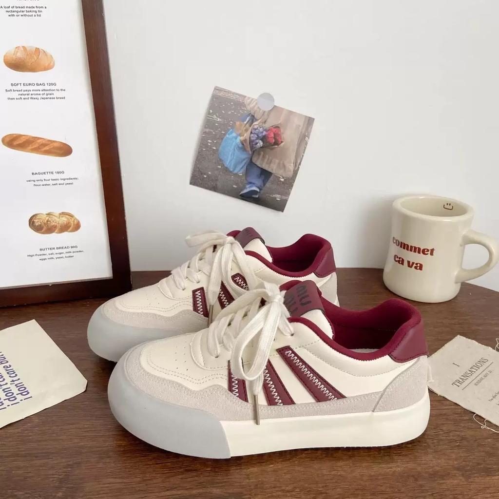 Women's shoes retro Dexun shoes 2025 autumn new contrasting colors fashionable splicing trendy board shoes versatile breathable casual shoes women