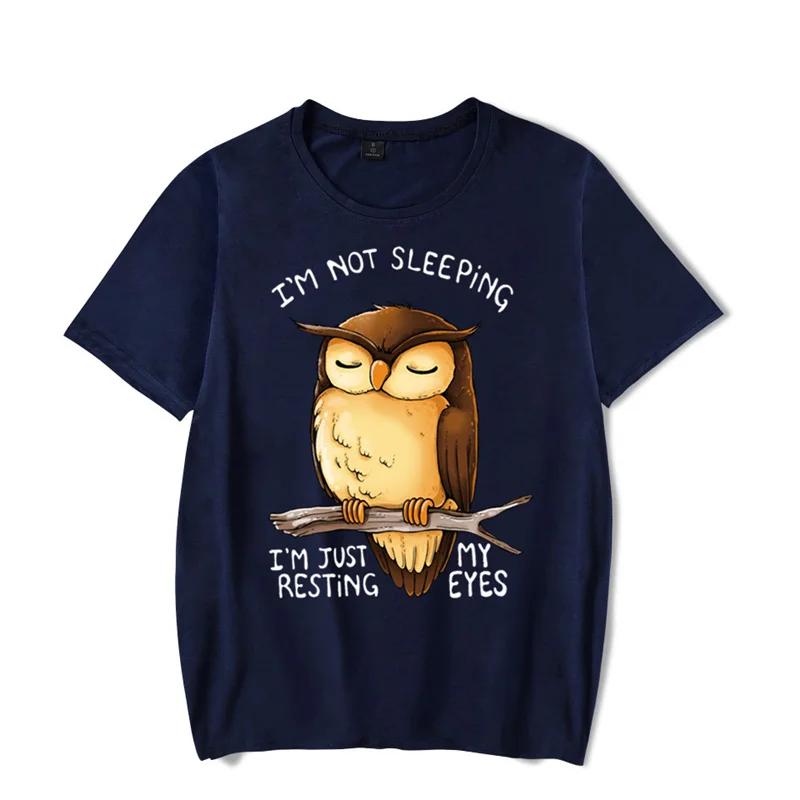

Мужская футболка «Я не сплю, я просто отдыхаю глазами», кавайная футболка, мужская и женская футболка, рубашки с забавным рисунком совы, рубашки Харадзюку XXXL темно-синий