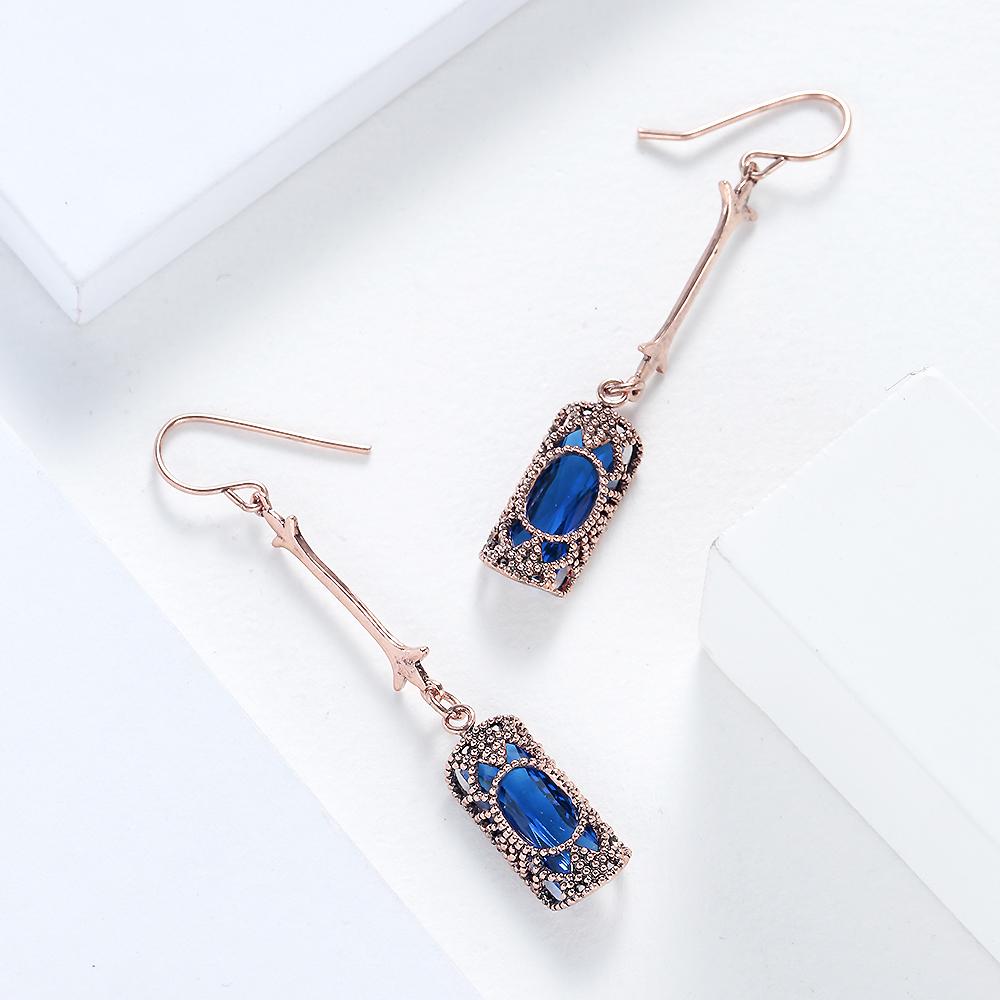 Women Zinc Alloy Jewelry Cylinder Shape Vintage Green Glass Hook Dangle Earring Accessories