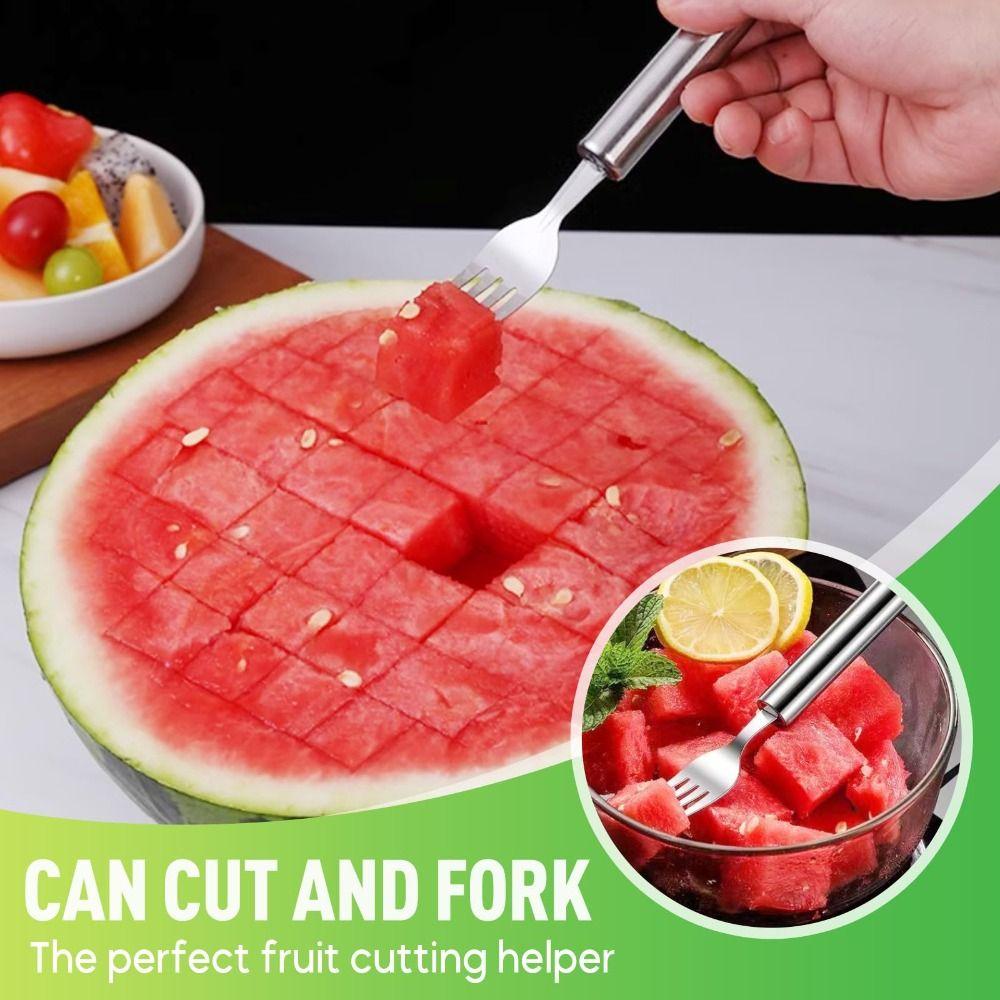 2-in-1 Watermelon Cutter Dual Head Professional Slicing Watermelon Fork Slicer Stainless Steel Fruit Forks Slicer