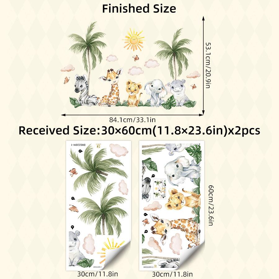 Cute Cartoon Animals Wall Sticker Elephant Lion Monkey Kids Room Home Decor