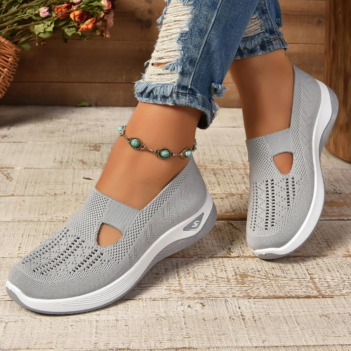 модная женская обувь вязаная обувь 2024 сетчатая дышащая женская повседневная женская — фото 4