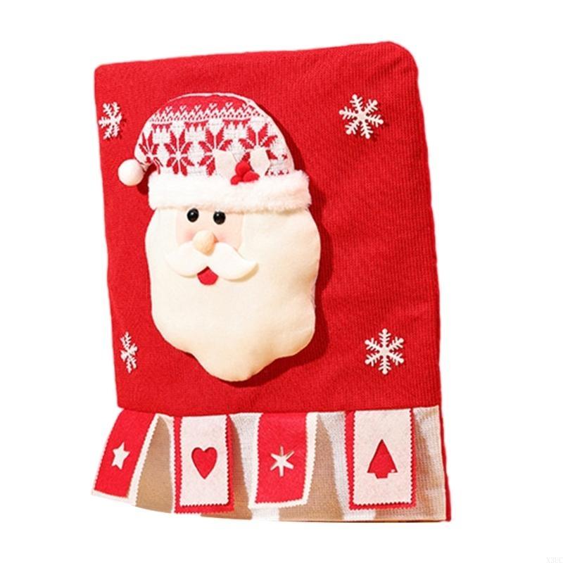 Chair Slipcover Christmas Dining Room Chair Back Cover 3D Santa Snowman Elk X3UC