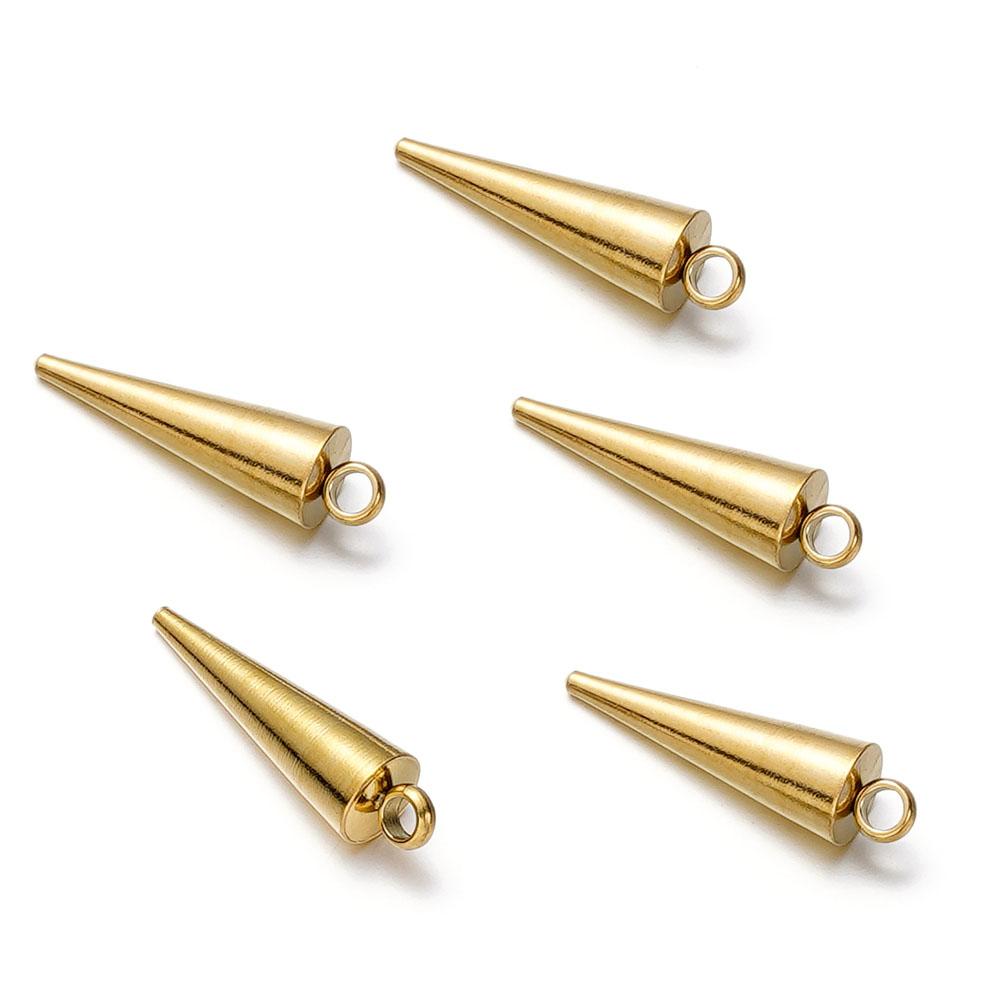 

10pcs/lot Stainless Steel Cone Charms Retro Spike Beads Pendants for Women Man Hoop Earring DIY Jewelry Making Supplies 5x14mm золотой