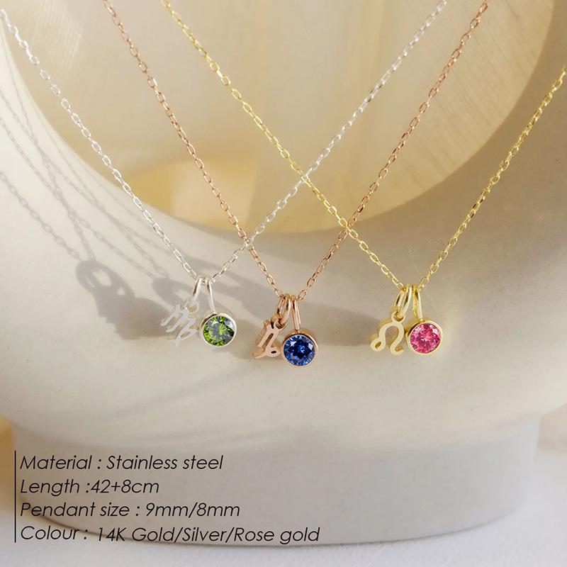 eManco Zodiac Rune Necklace with Rhinestone Birthstone in Stainless Steel