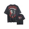 Grim Reaper Skull Letter Print T-shirt, Vintage Washed Short Sleeve Tee