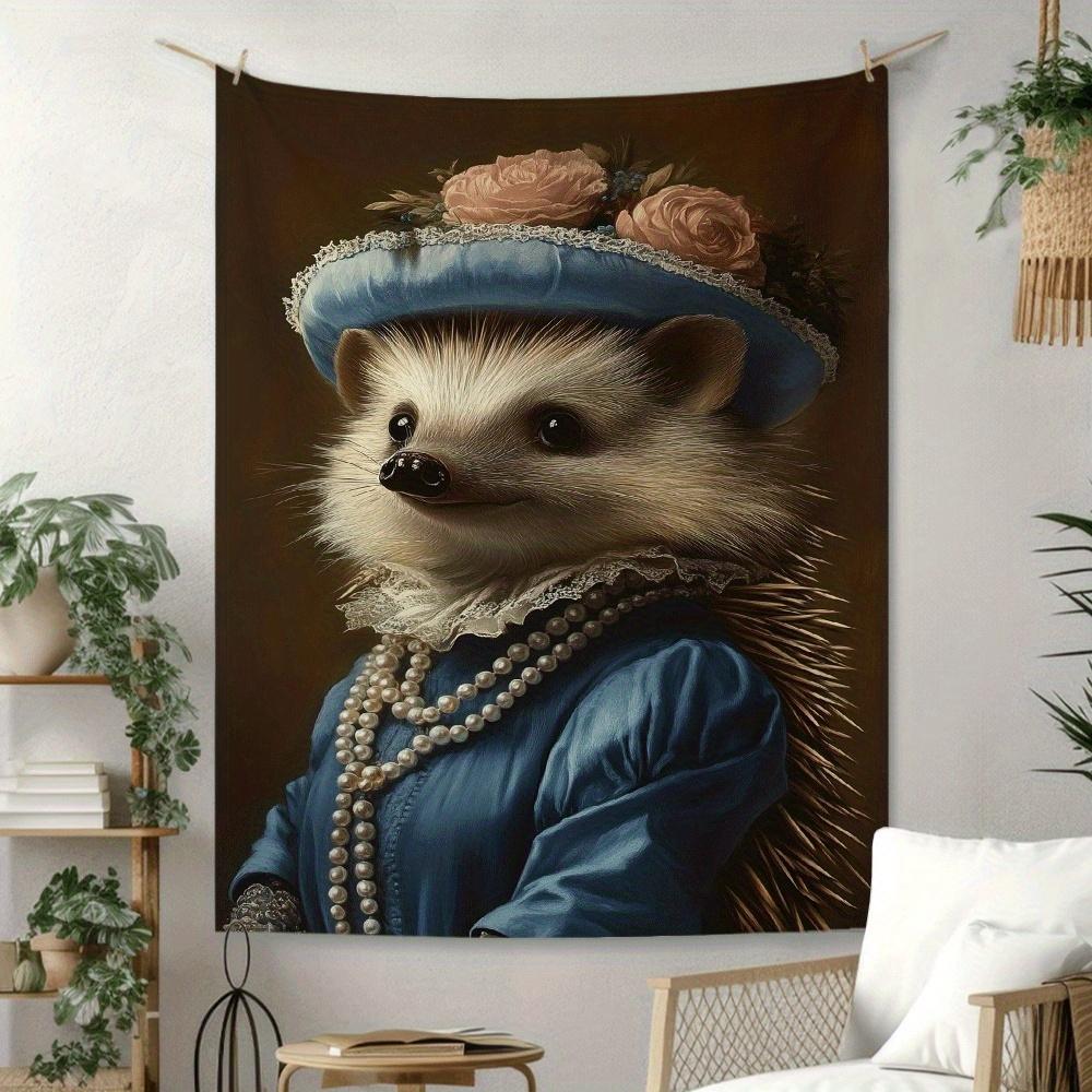 

Dress with hedgehog theme Digital printing polyester wall tapestry suitable for use in living rooms bedrooms offices bars party 74x94cm(29x37in)