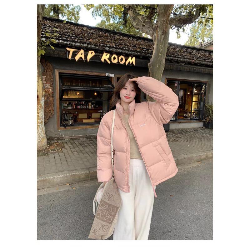 Down jacket women's winter new short small bread jacket stand-up collar thickened loose couple winter