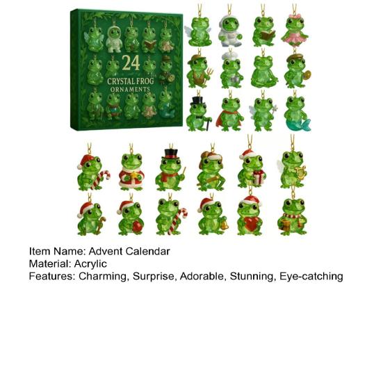 Frog Advent Calendar 2025 24 Days Woodland Theme Christmas Countdown with 2D Flat Frogs Ornaments Novelty Frog Christmas Tree Decoration