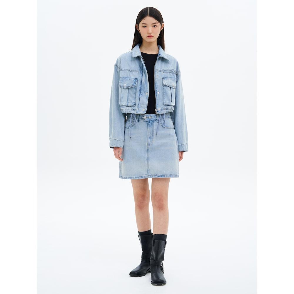 8SECONDS Light Wash Denim Mini Skirt Sky Blue