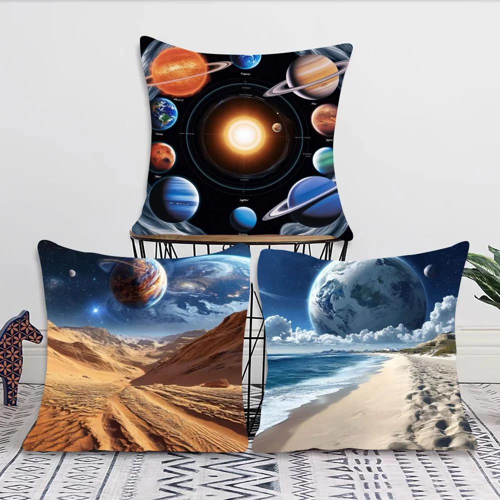 1pc Planets The Solar System Mars Saturn Moon Pillow Case Square Bedroom Sofa Leisure Comfort Cushion Car Living Home Decoration