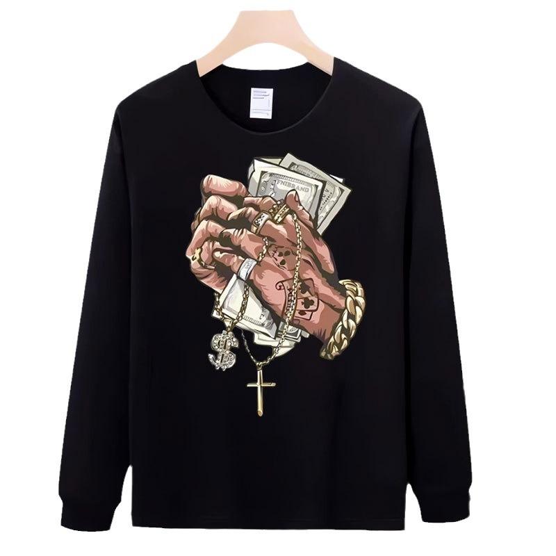 American Trendy Brand Threaded Cuffs Long-Sleeved Pure Cotton Men'S Bottoming Shirt T-Shirt Trendy Autumn And Winter Men'S And Women'S Tops